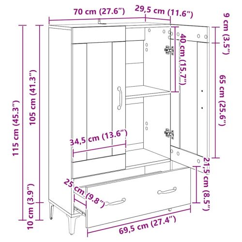 Висок шкаф Дъб 70 x 31 x 115 см Инженерна дървесина и желязо