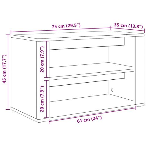 Шкаф за обувки с рафт Черен дъб 75 x 35 x 45 см Инженерно дърво