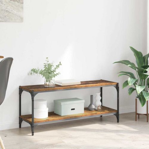 ТВ шкаф Старо дърво 100x33x41см Инженерна дървесина и желязо