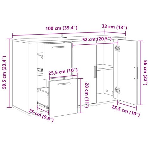с чекмедже дъб артизан 100 x 33 x 59.5 см Инженерно дърво