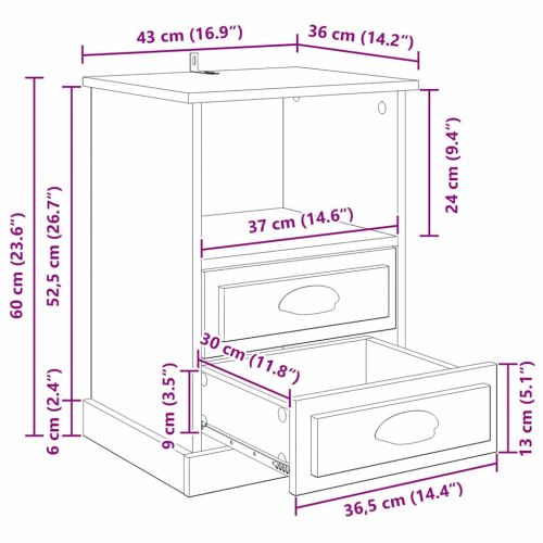 Нощен шкаф Черния дъб 36 x 43 x 60 см Инженерно дърво