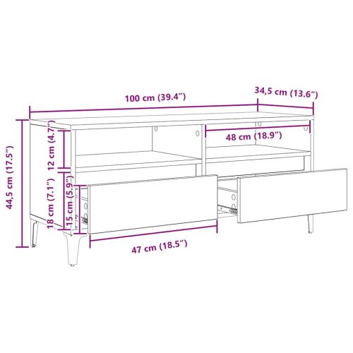 ТВ шкаф Дъб 100 x 34,5 x 44,5 см Инженерна дървесина и желязо