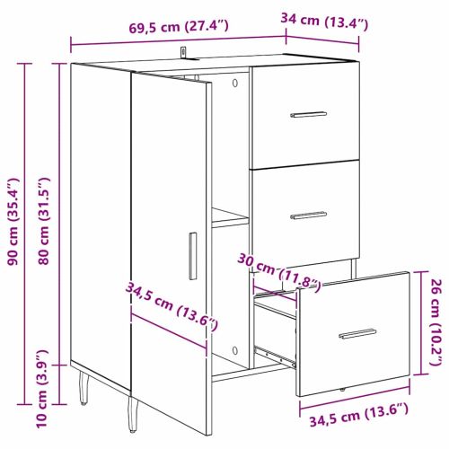 Служебен шкаф с чекмедже Черния дъб 69,5 x 34 x 90 см