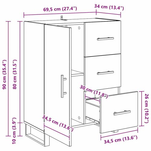 Служебен шкаф с чекмедже Дъб 69,5 x 34 x 90 см