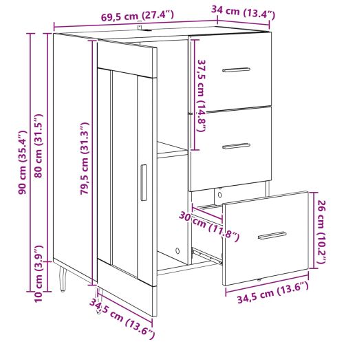 Служебен шкаф с чекмедже Старо дърво 69,5 x 34 x 90 см