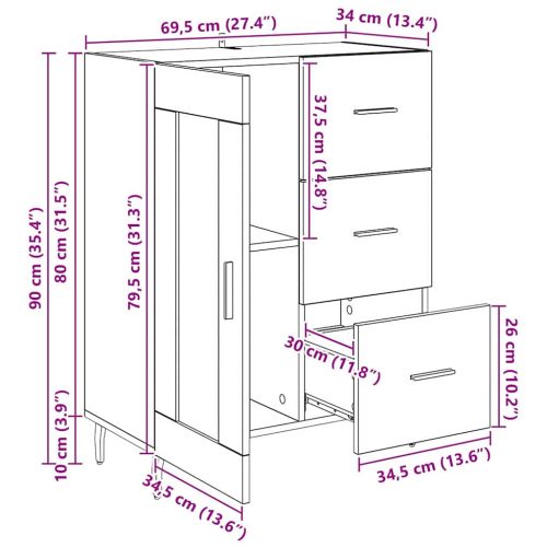 Служебен шкаф с чекмедже Дъб 69,5 x 34 x 90 см
