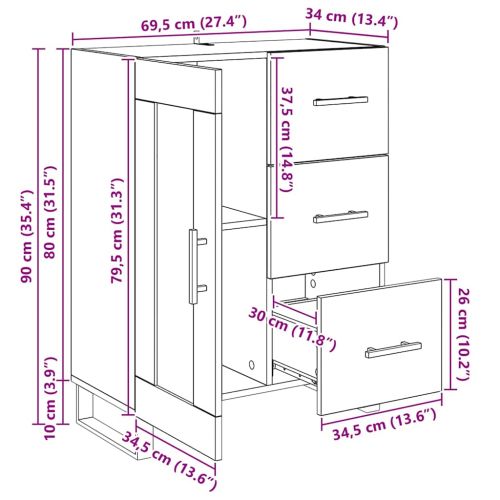 Служебен шкаф с чекмедже Дъб 69,5 x 34 x 90 см