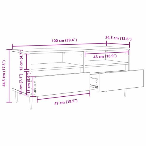 ТВ шкаф Дъб 100 x 34,5 x 44,5 см Инженерна дървесина и желязо
