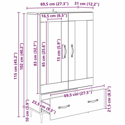 Висок шкаф Черния дъб 69,5 x 31 x 115 см Инженерно дърво