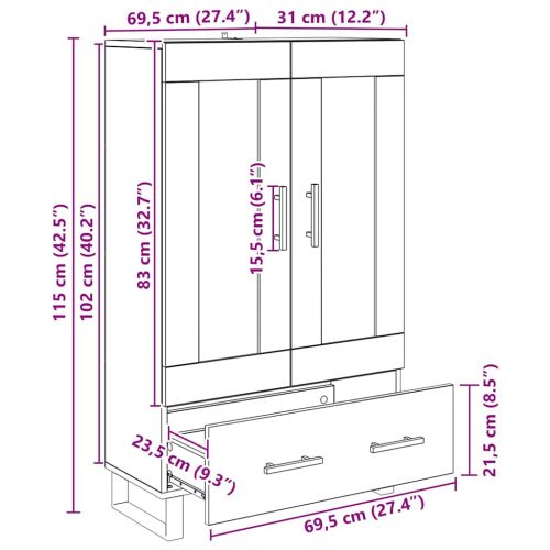 Висок шкаф Черния дъб 69,5 x 31 x 115 см Инженерно дърво