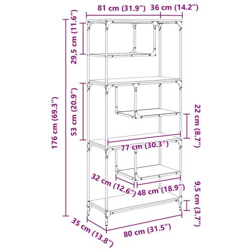 Библиотека дъб артизан 81 x 36 x 176 см Инженерно дърво