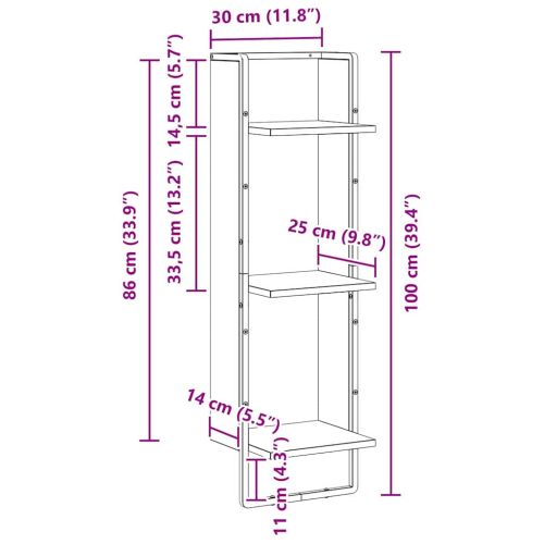 Стенен рафт с рафт Старо дърво 30 x 25 x 100 cm Инженерно дърво