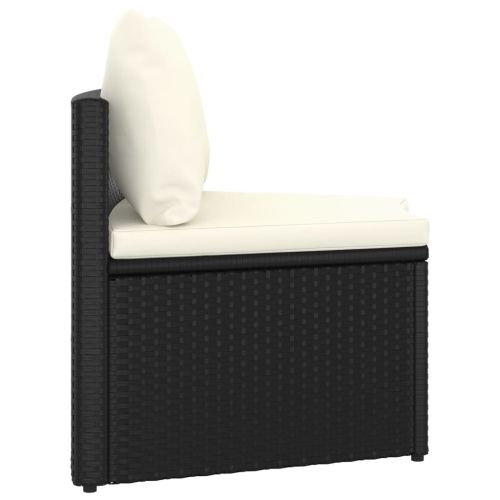 Градински комплект с възглавници, 8 части, черен полиратан