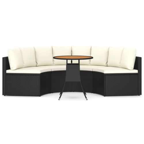 Градински комплект с възглавници, 5 части, черен полиратан