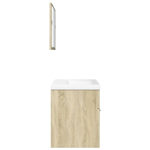 Комплект шкафове за баня от 3 части дъб сонома инженерно дърво