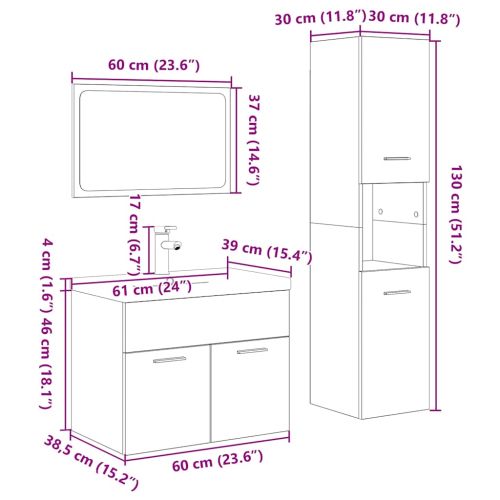 Комплект шкафове за баня от 4 части дъб сонома инженерно дърво