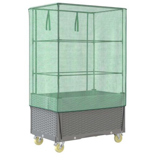 Повдигнато легло с капак и колела, ратанова визия, 80x50x182 см