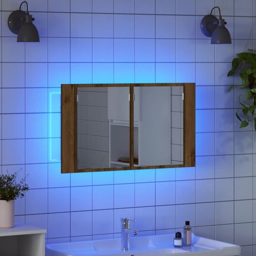 Шкаф с огледало за баня Дъб 80 x 12 x 45 см Инженерно дърво