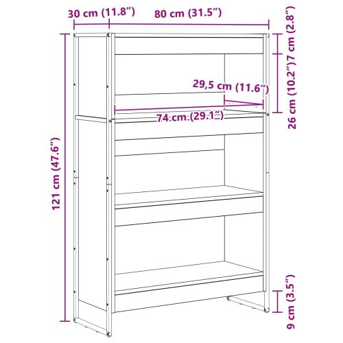 Шкаф за книги Сив Сонома 80 x 30 x 155 см Инженерно дърво