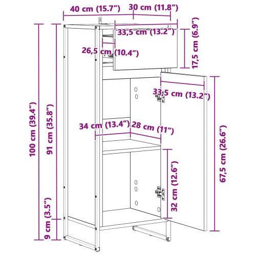 Шкаф за баня Черния дъб 40 x 30 x 100 см Инженерно дърво