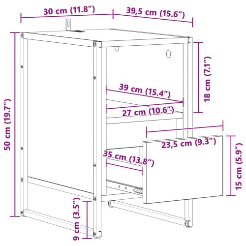 Нощно шкафче Черния дъб 39,5 x 30 x 50 см Инженерно дърво
