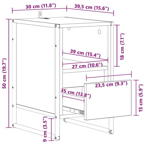 Нощно шкафче Сонома 39,5 x 30 x 50 см Инженерно дърво