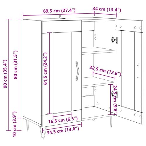 Служебен шкаф Дъб 69,5 x 34 x 90 см Инженерно дърво