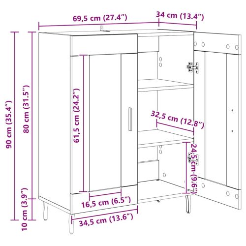Служебен шкаф Дъб 69,5 x 34 x 90 см Инженерно дърво