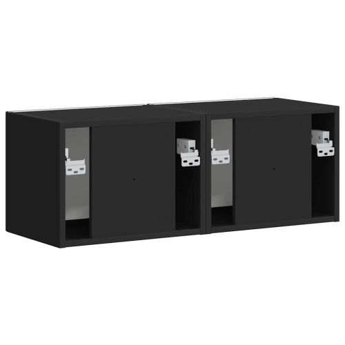 TV стенен шкаф 2 pcs Черно 60 x 31 x 29.5 см Инженерно дърво