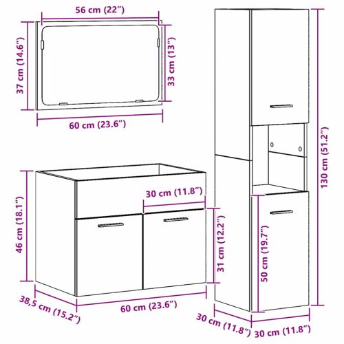 Комплект мебели за баня 3 pcs Старо дърво Инженерно дърво