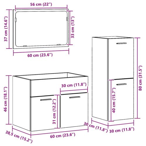 Комплект мебели за баня 3 pcs Старо дърво Инженерно дърво