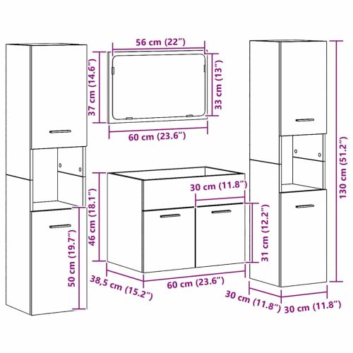 Комплект мебели за баня 4 pcs Старо дърво Инженерно дърво