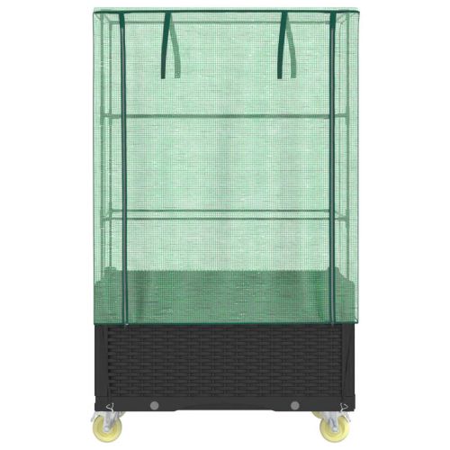 Повдигнато легло с капак и колела, ратанова визия, 80x50x182 см