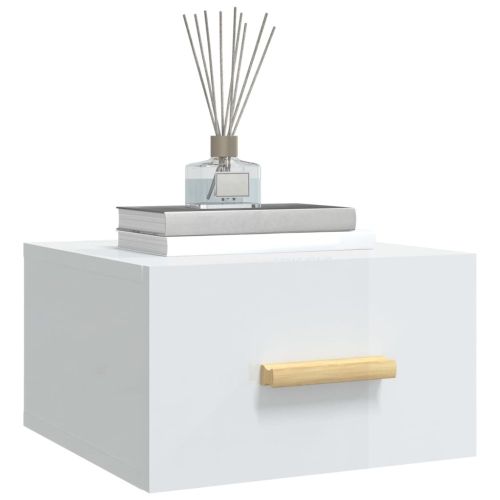 Нощно шкафче за стенен монтаж, бял гланц, 35x35x20 см