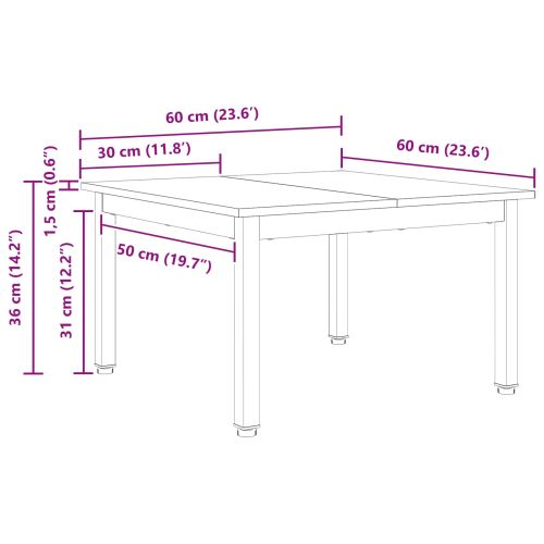Масичка за кафе Естествен 60 x 60 x 36 cm Солидно борово дърво