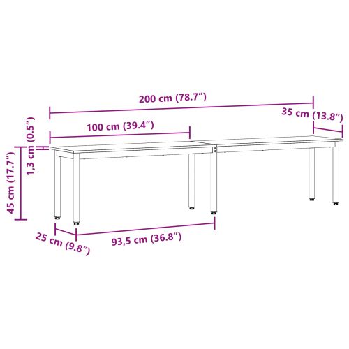 Пейка Бяло 200 x 35 x 45 см Солидно борово дърво