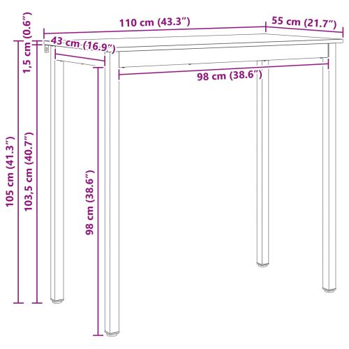 Бар маса Бяло 110 x 55 x 105 см Солидно борово дърво
