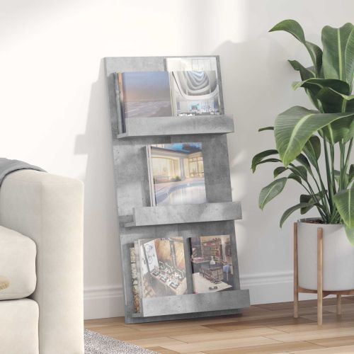 Етажерка за списания с рафт Циментено сиво 51 x 11 x 102 см