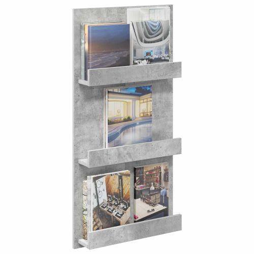 Етажерка за списания с рафт Циментено сиво 51 x 11 x 102 см