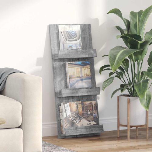 Етажерка за списания с рафт Сив Сонома 51 x 11 x 102 см