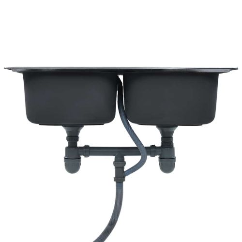 Кухненска мивка двойно корито цедка и сифон неръждаема стомана