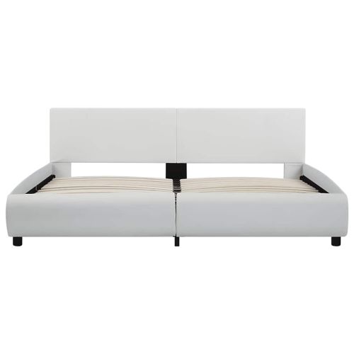 Рамка за легло с LED, бяла, изкуствена кожа, 160x200 cм