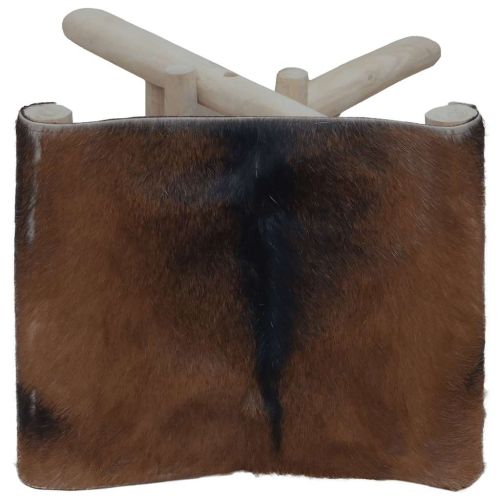 Сгъваема табуретка, козя кожа и тиково дърво масив