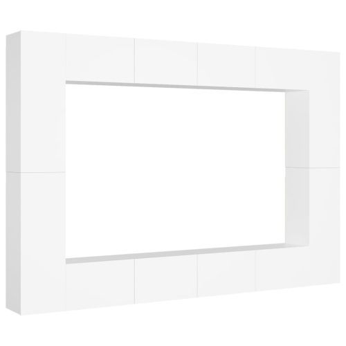 Комплект ТВ шкафове от 8 части, бял, инженерно дърво