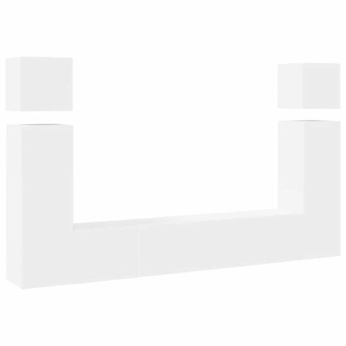 Комплект ТВ шкафове от 8 части, бял, инженерно дърво