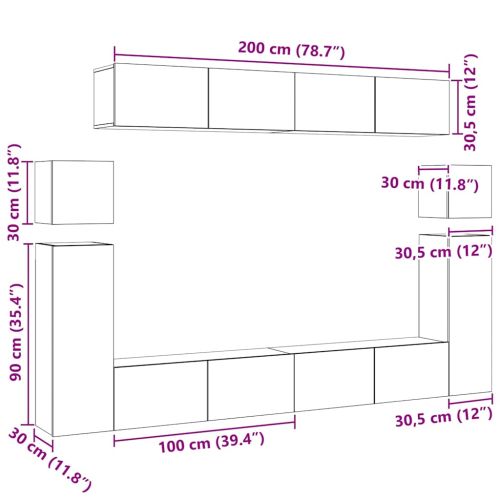 Комплект ТВ шкафове от 8 части инженерно дърво Бял гланц