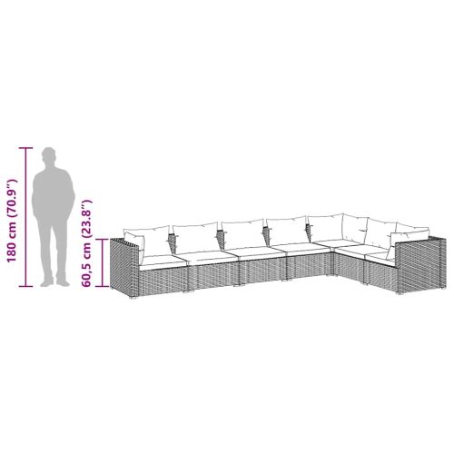 Градински лаундж комплект с възглавници 7 части кафяв полиратан
