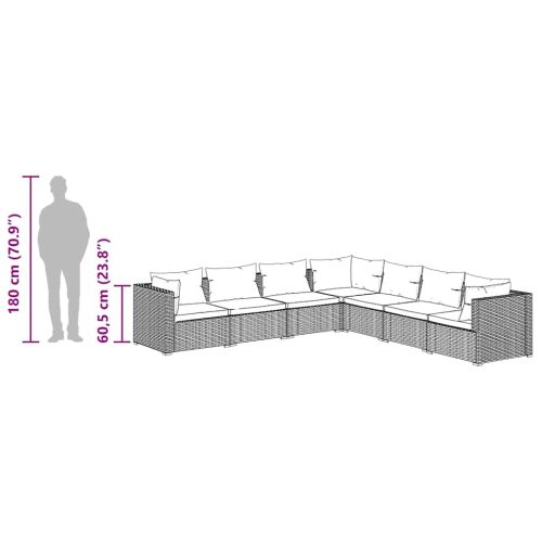 Градински лаундж комплект с възглавници 7 части кафяв полиратан