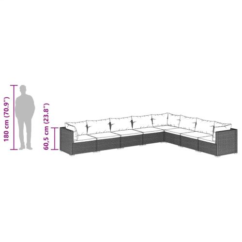 Градински лаундж комплект с възглавници 8 части кафяв полиратан