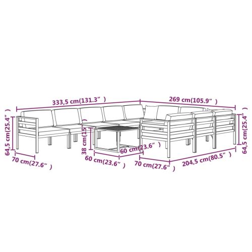 Градински комплект от 11 части с възглавници алуминий антрацит